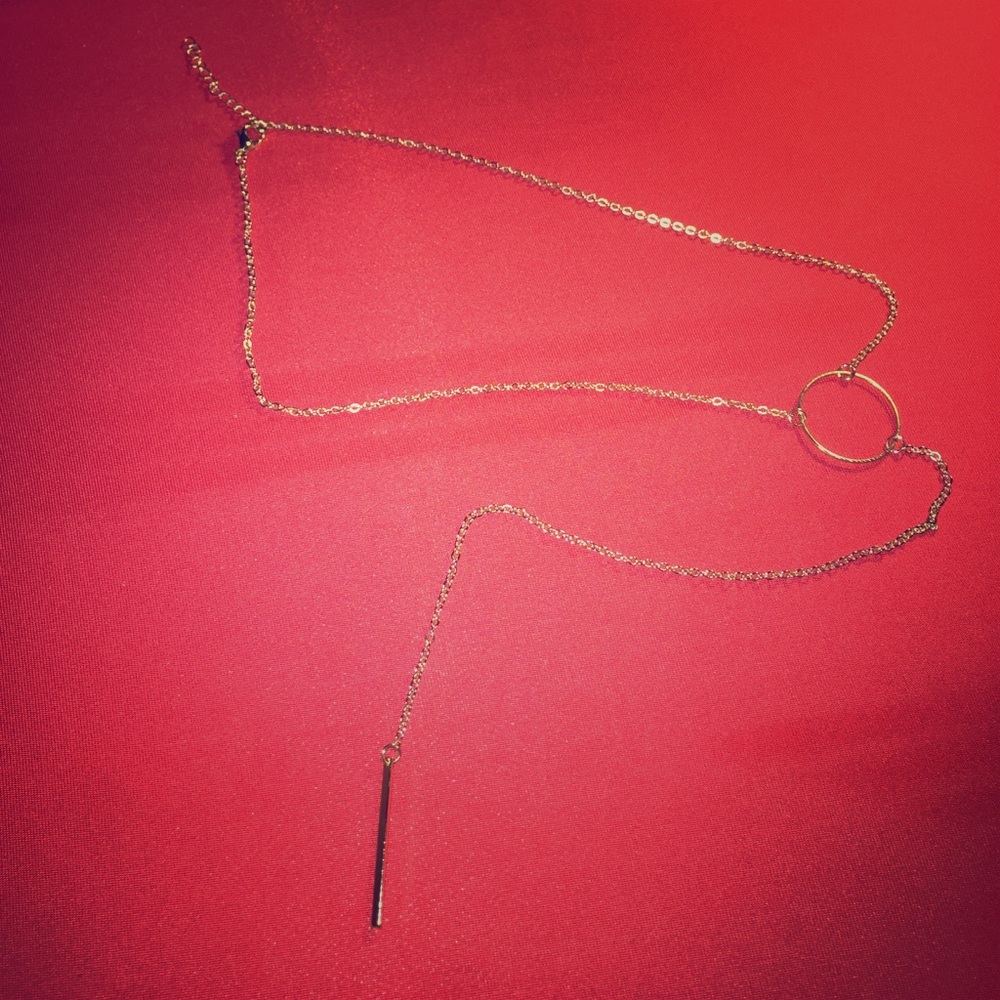 Gold circle and bar Y necklace - Picture 2 of 6