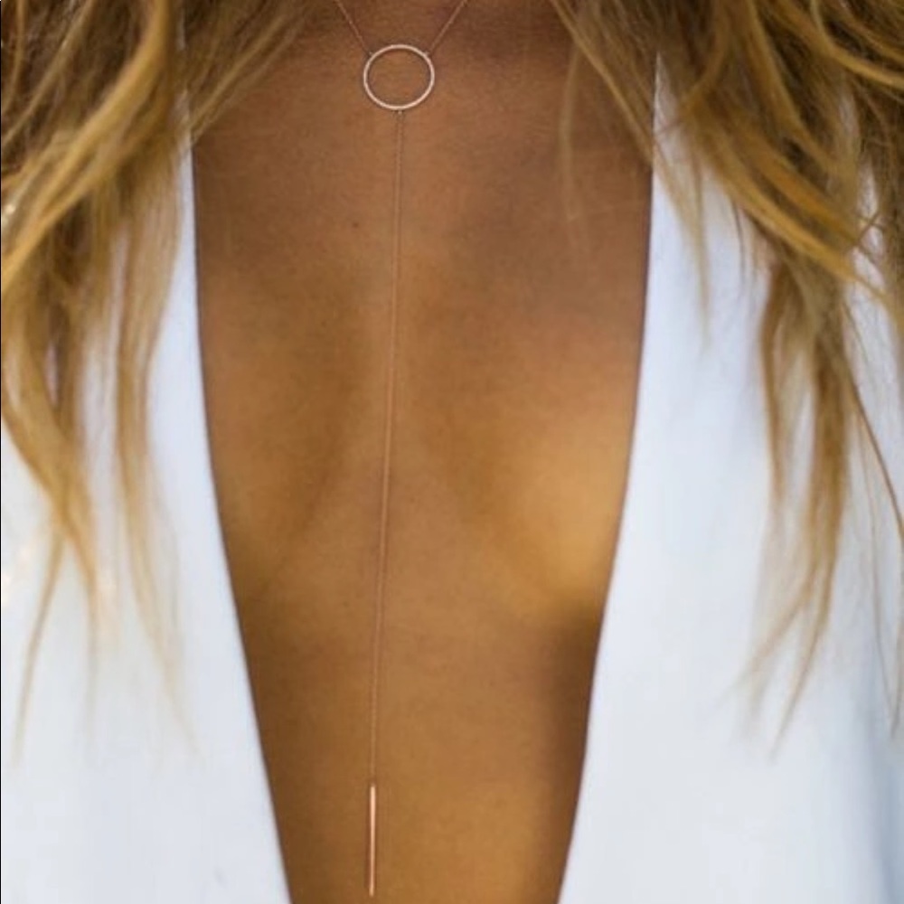 Gold circle and bar Y necklace