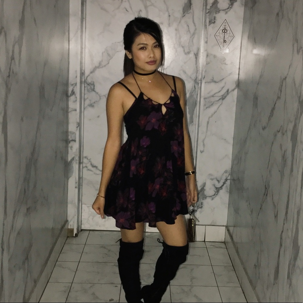 BLACK-PURPLE FLORAL DRESS