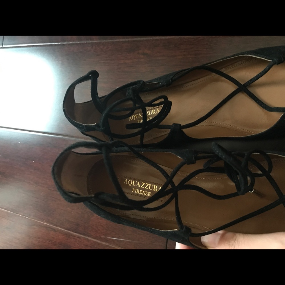 AQUAZZURA New 2016 Suede Lace-up Black Flats - Picture 4 of 8
