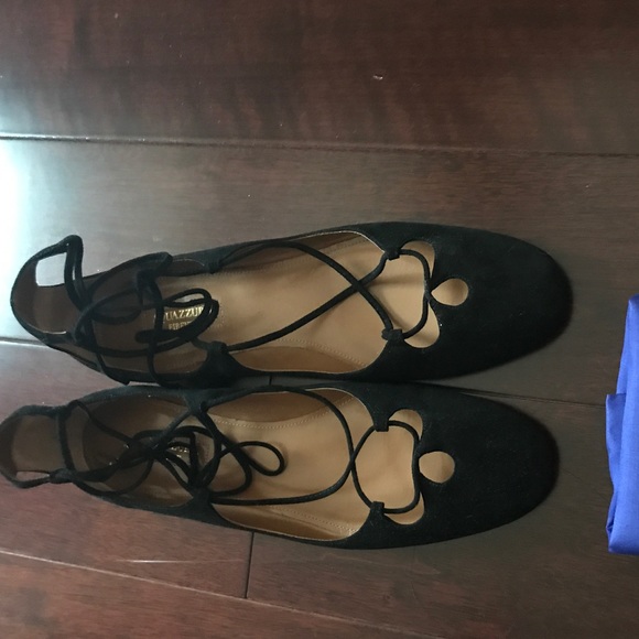AQUAZZURA New 2016 Suede Lace-up Black Flats - Picture 3 of 8