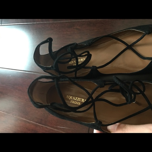 AQUAZZURA New 2016 Suede Lace-up Black Flats - Picture 4 of 8