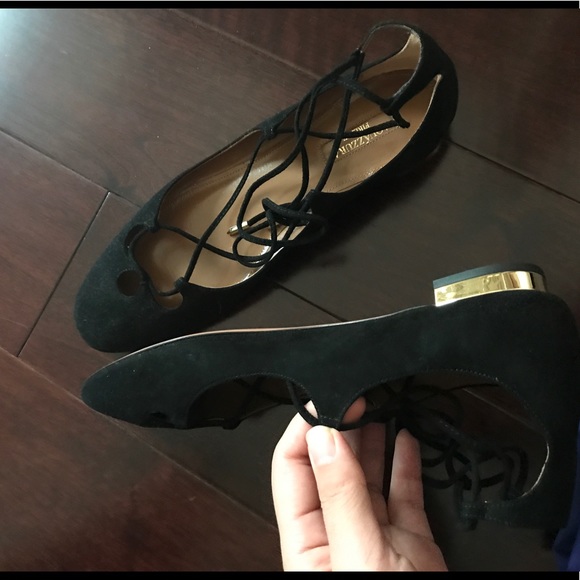 AQUAZZURA New 2016 Suede Lace-up Black Flats - Picture 6 of 8