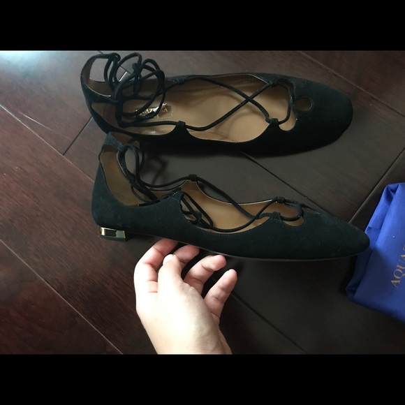 AQUAZZURA New 2016 Suede Lace-up Black Flats - Picture 7 of 8