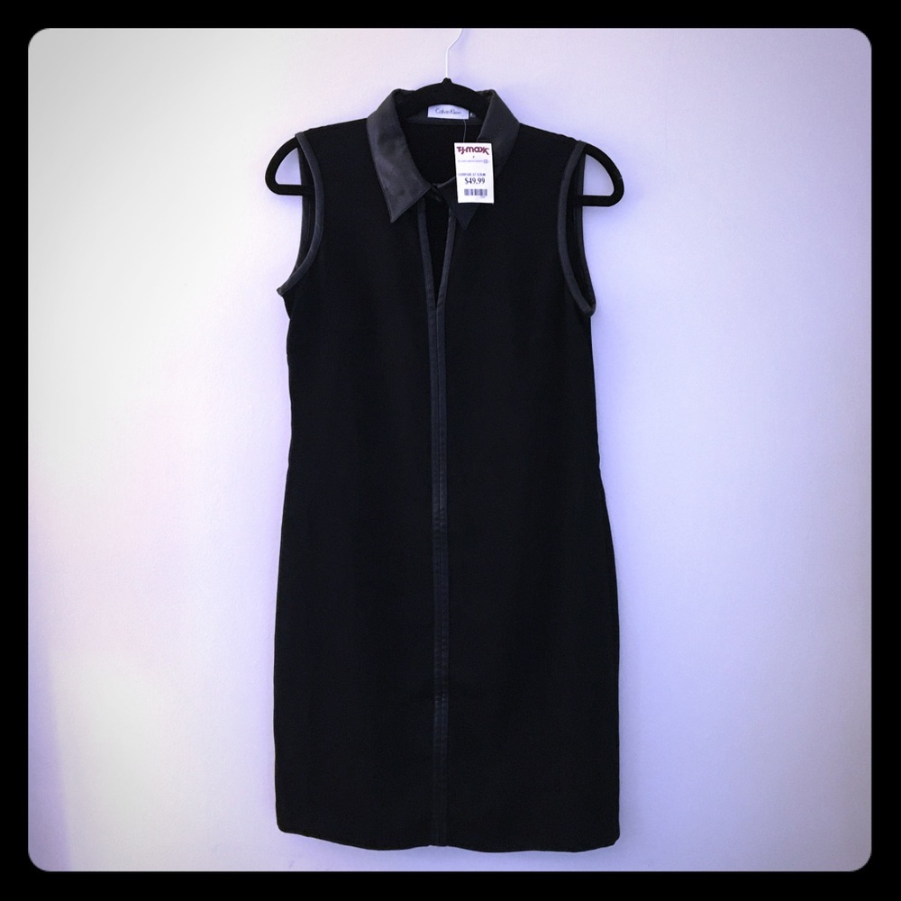 Calvin Klein Black Dress w/ Leather Detailing, 6