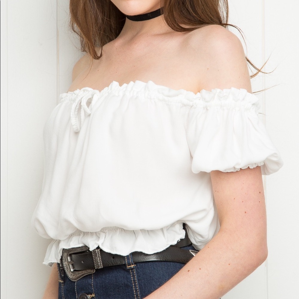 Brandy Melville White Ezra Off Shoulder Shirt