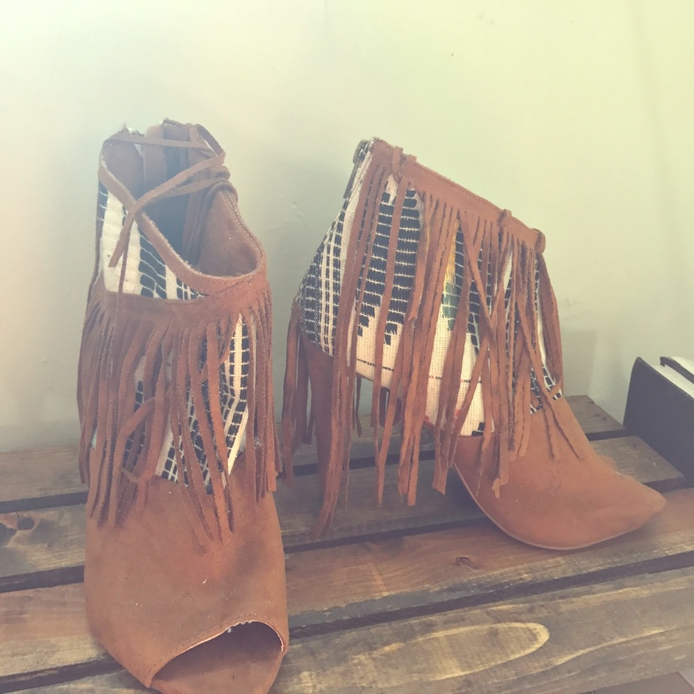 Fringe Peep Toe Booties