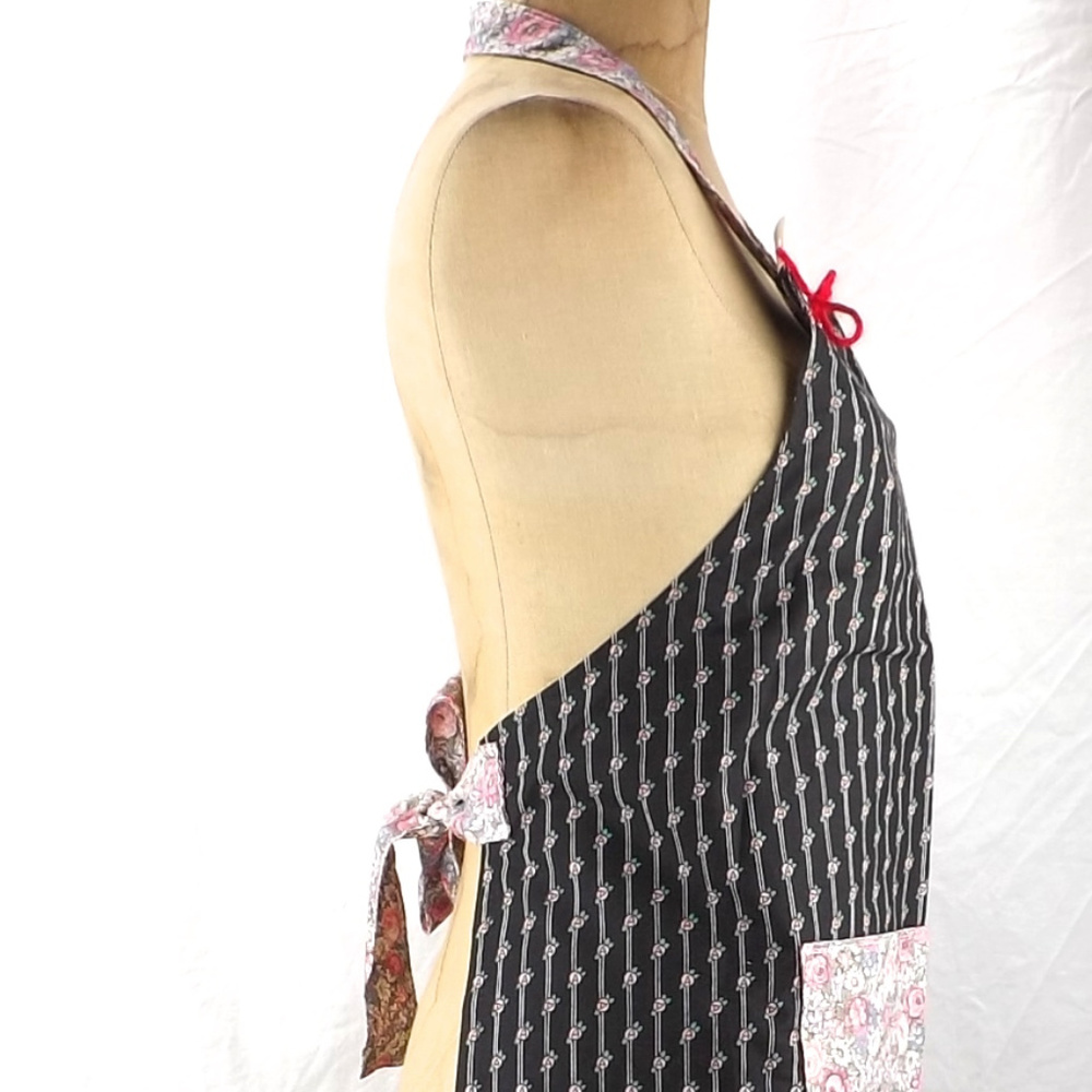 vintage apron cotton floral large pocket handmade - Picture 3 of 8