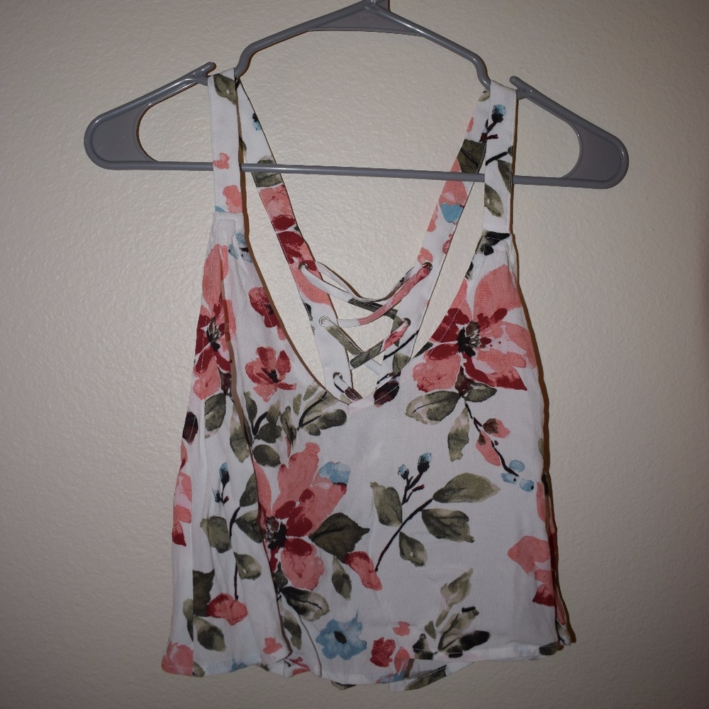 Floral Lace Up Crop Top