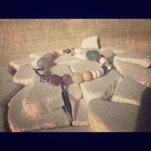 Turquoise and Blue Handmade Feather Charm Bracelet