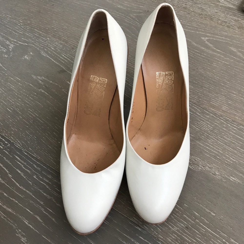 Salvatore Ferragamo white pumps