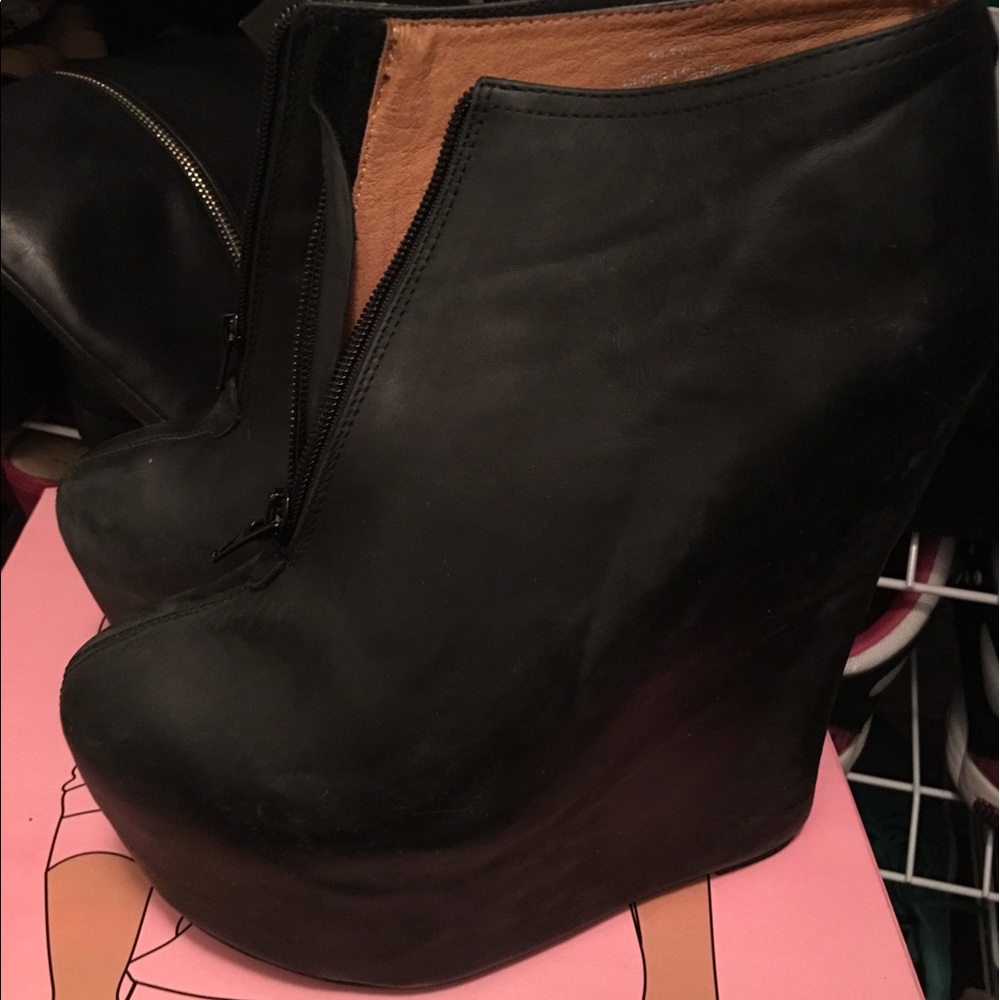 Jeffrey Campbell black distressed platform boots