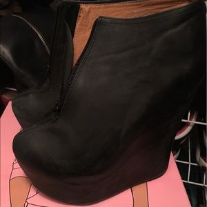 Jeffrey Campbell black distressed platform boots