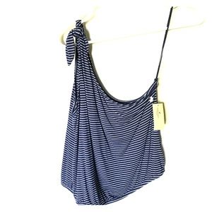 Navy Stripe One Shoulder Top