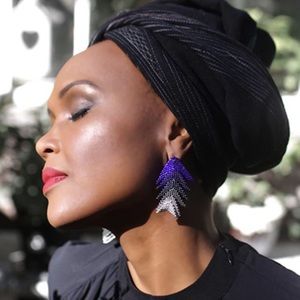 New Beloved beadwork purple and gold earrings