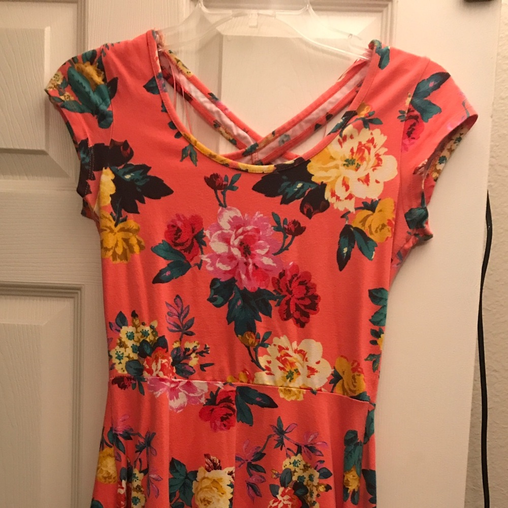 Floral Salmon A Line with Sleeves