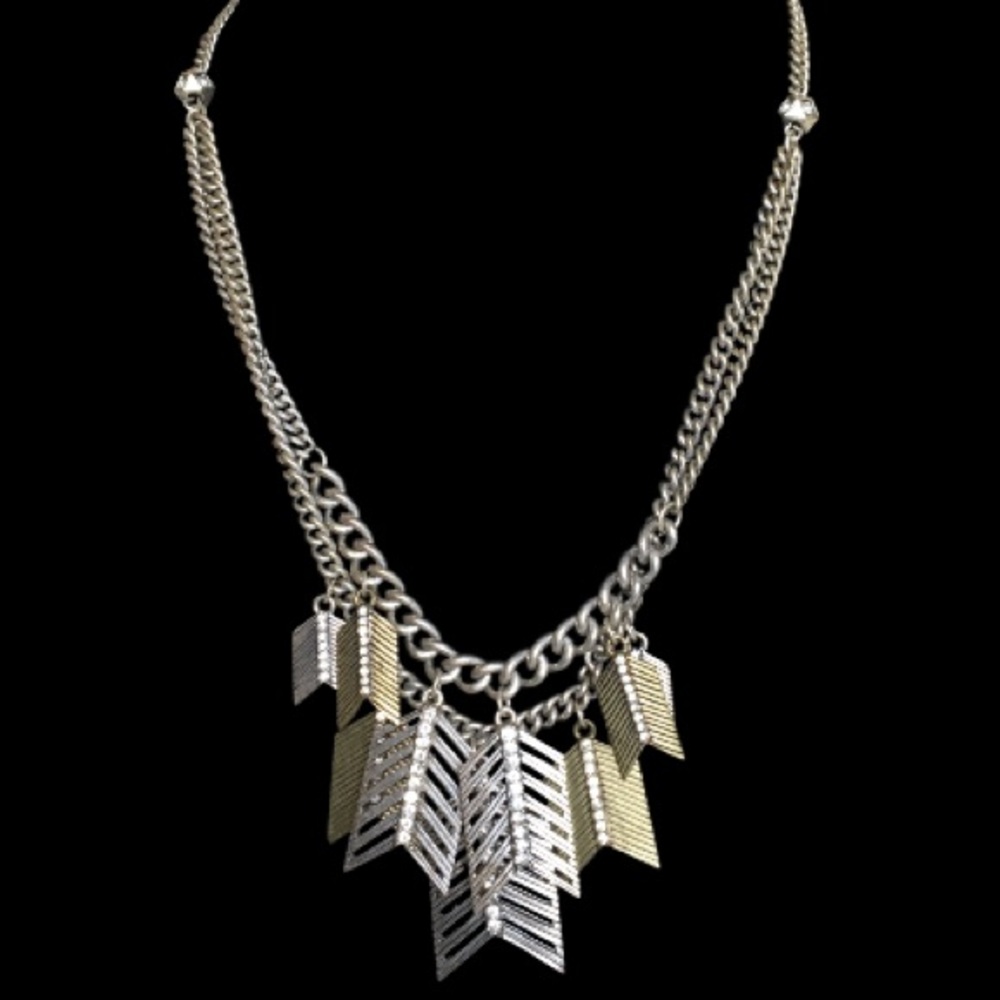 Fossil Arrow Feather Gold and Silver Necklace