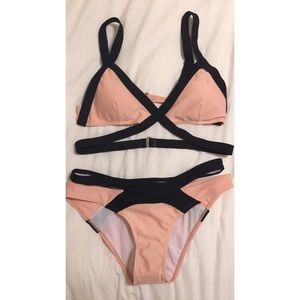 Strappy pink and black bikini