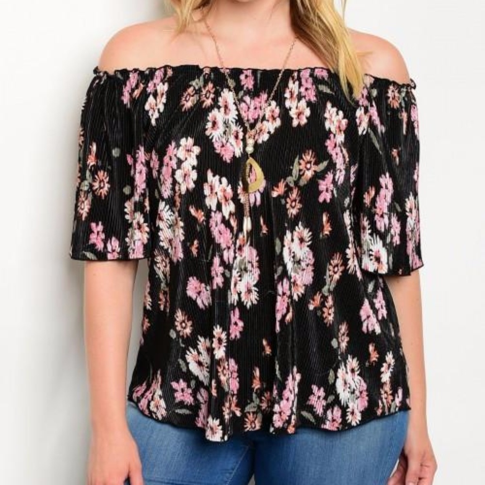 Black Floral Off Shoulder Plus Size Top