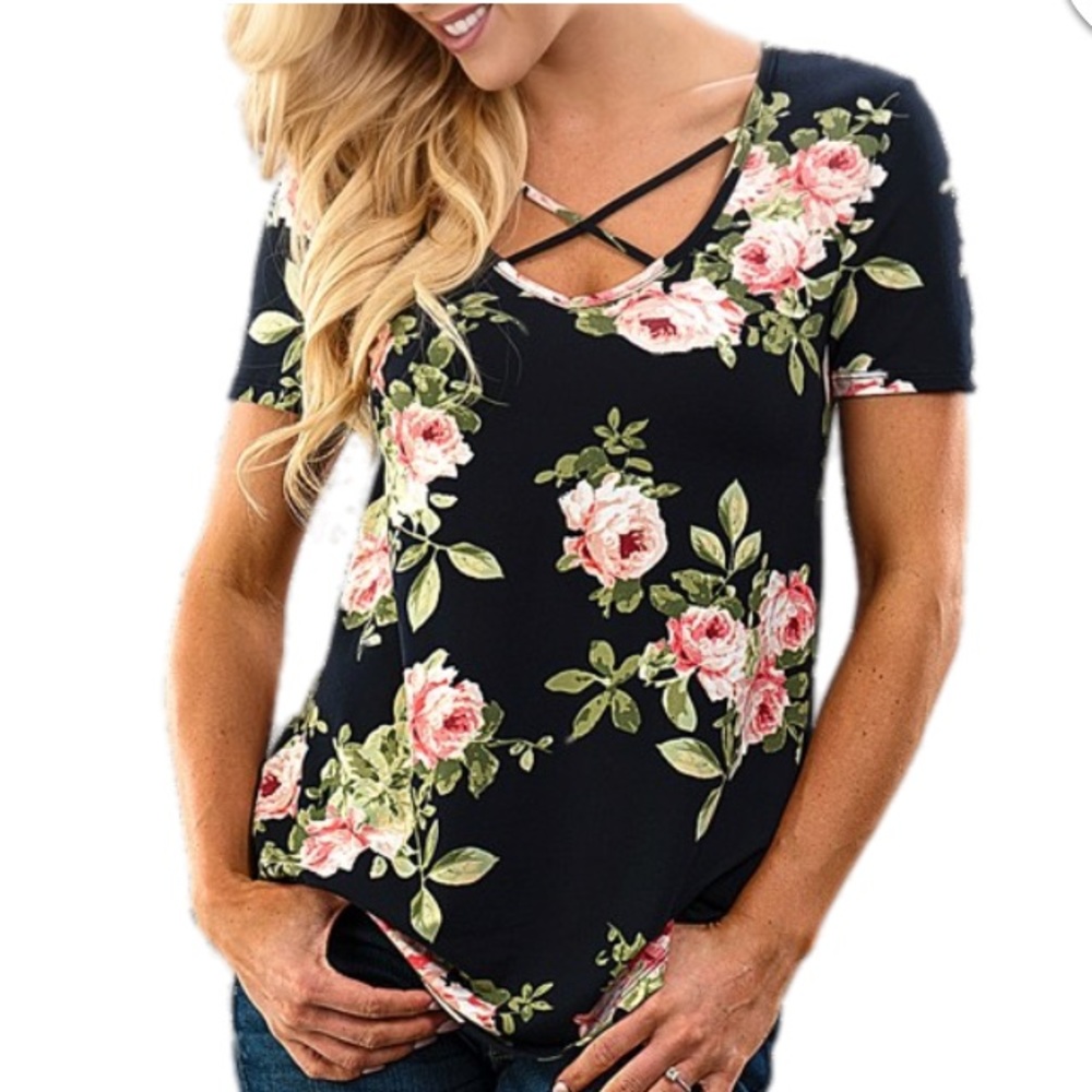 Crisscross Floral Print Top