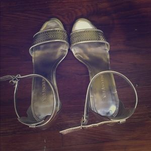 Enzo Angiolini Perforated Metallic Wedge Sandal