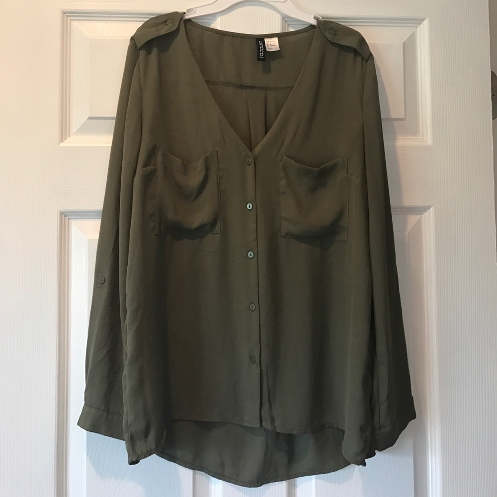Olive green button up H&M blouse