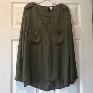 Olive green button up H&M blouse