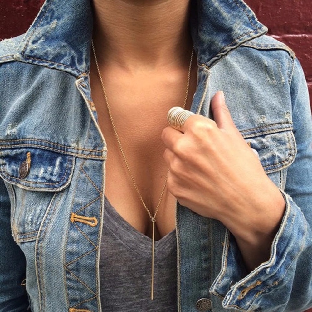 7/$35 Long Bar Pendant Statement Necklace - Picture 4 of 6