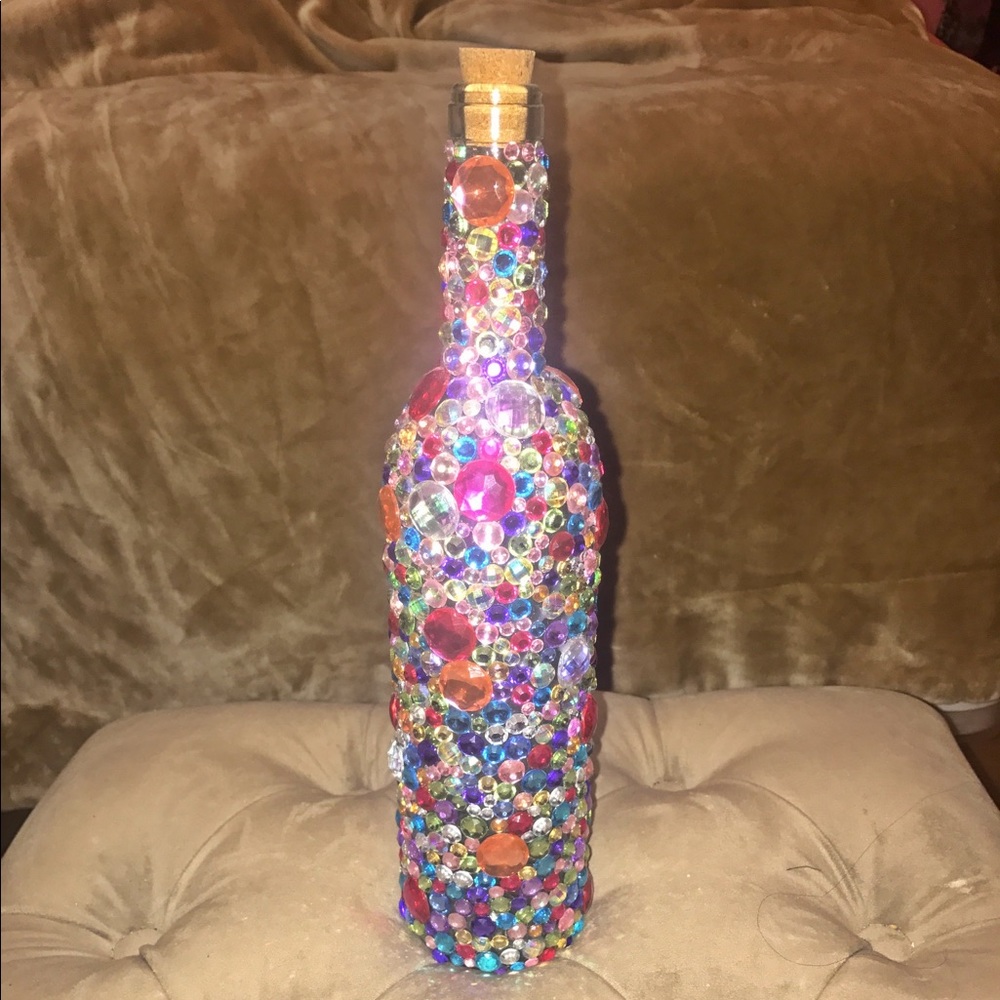 Glass Wine Bottle with Individual Crystals