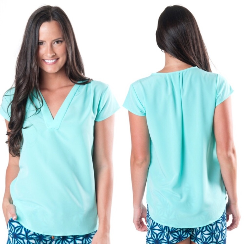 Short sleeve turquoise blouse