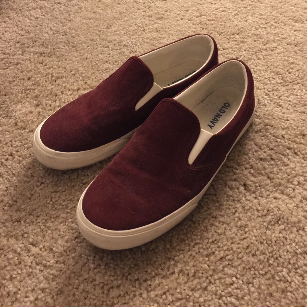 Maroon Velvet Slip On Sneakers