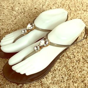 Smoke Black/Gray Jelly Sandals With Stones