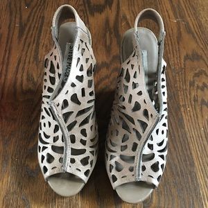 Steve Madden Beige Cutout & Wooden Wedge Heel