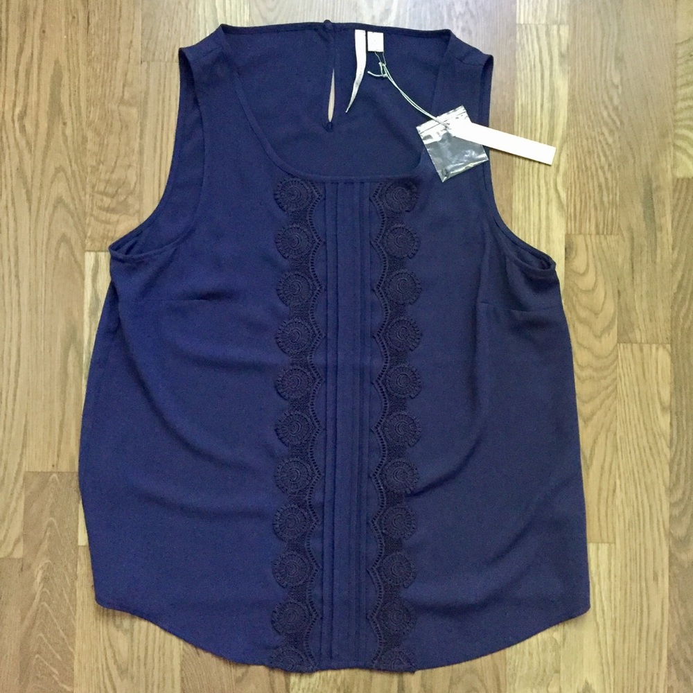 Lauren Conrad Navy Tank Blouse with Detailing NWT