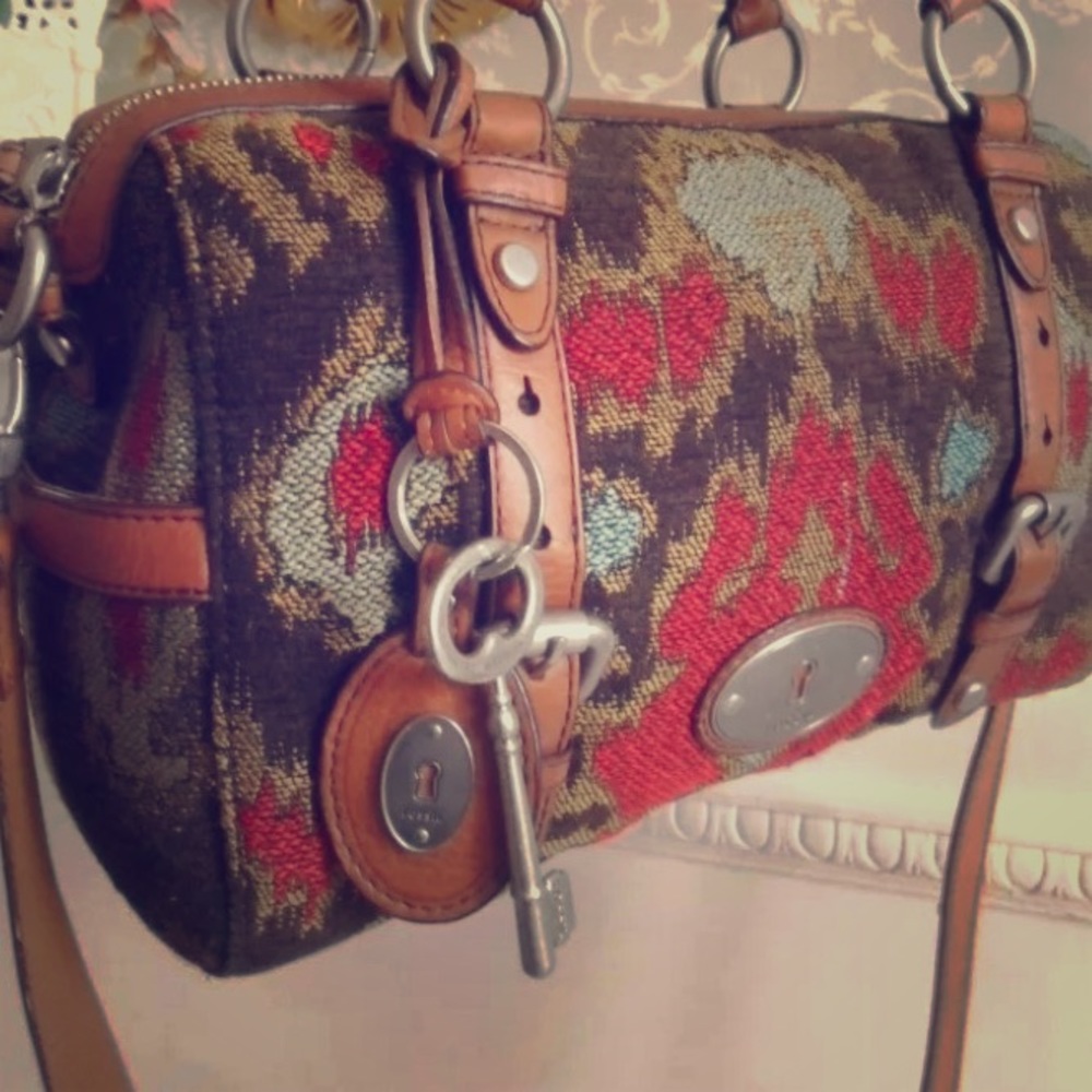 Fossil Maddox Tapestry & Leather Satchel Price Firm!