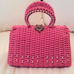 Vintage Hot Pink Vinyl Straw Handbag