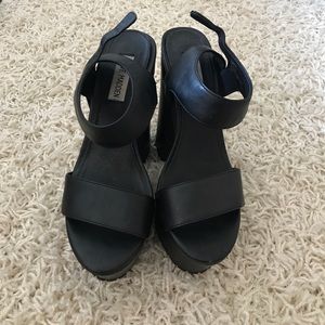 Black Leather Steve Madden Platform Sandals