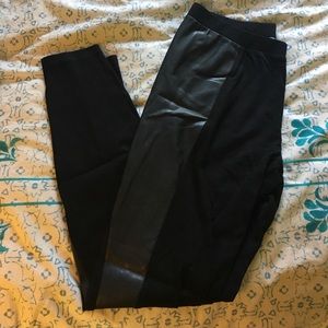 Black leggings with faux leather panels