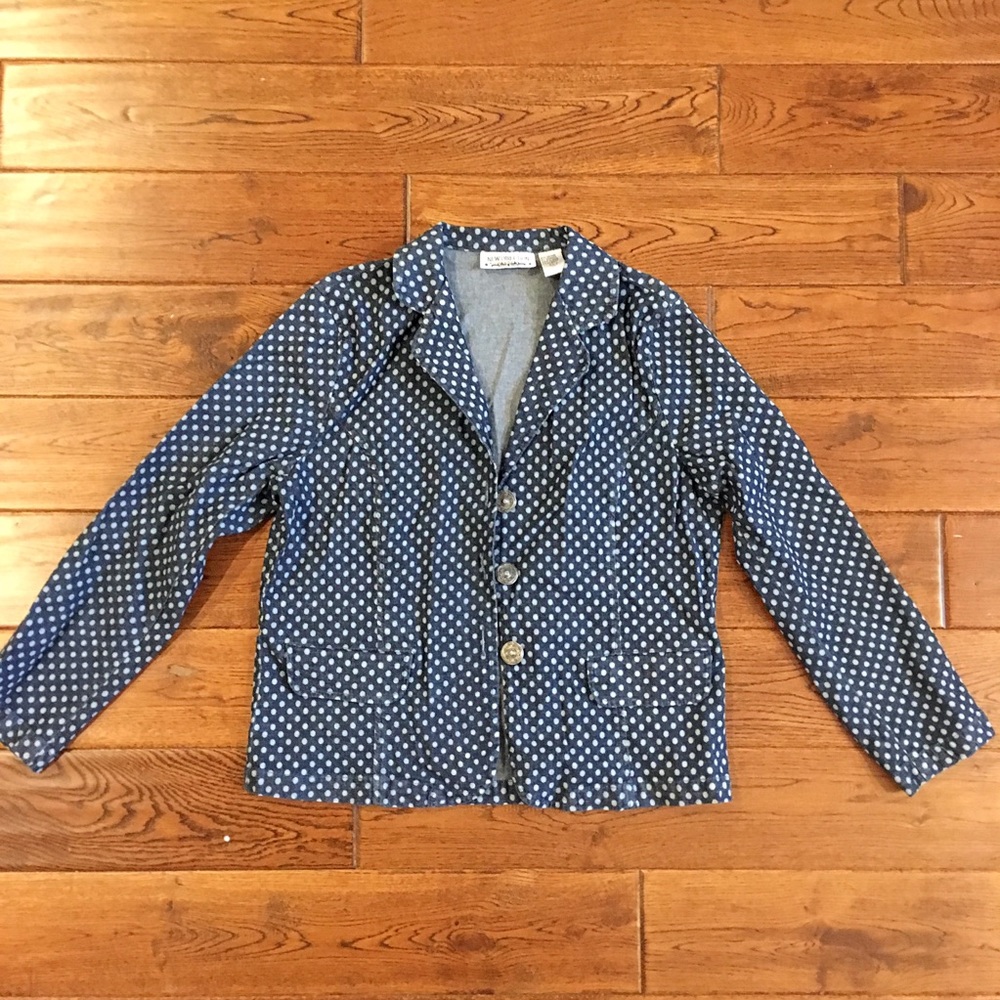 Denim blue blazer jacket with polka dots