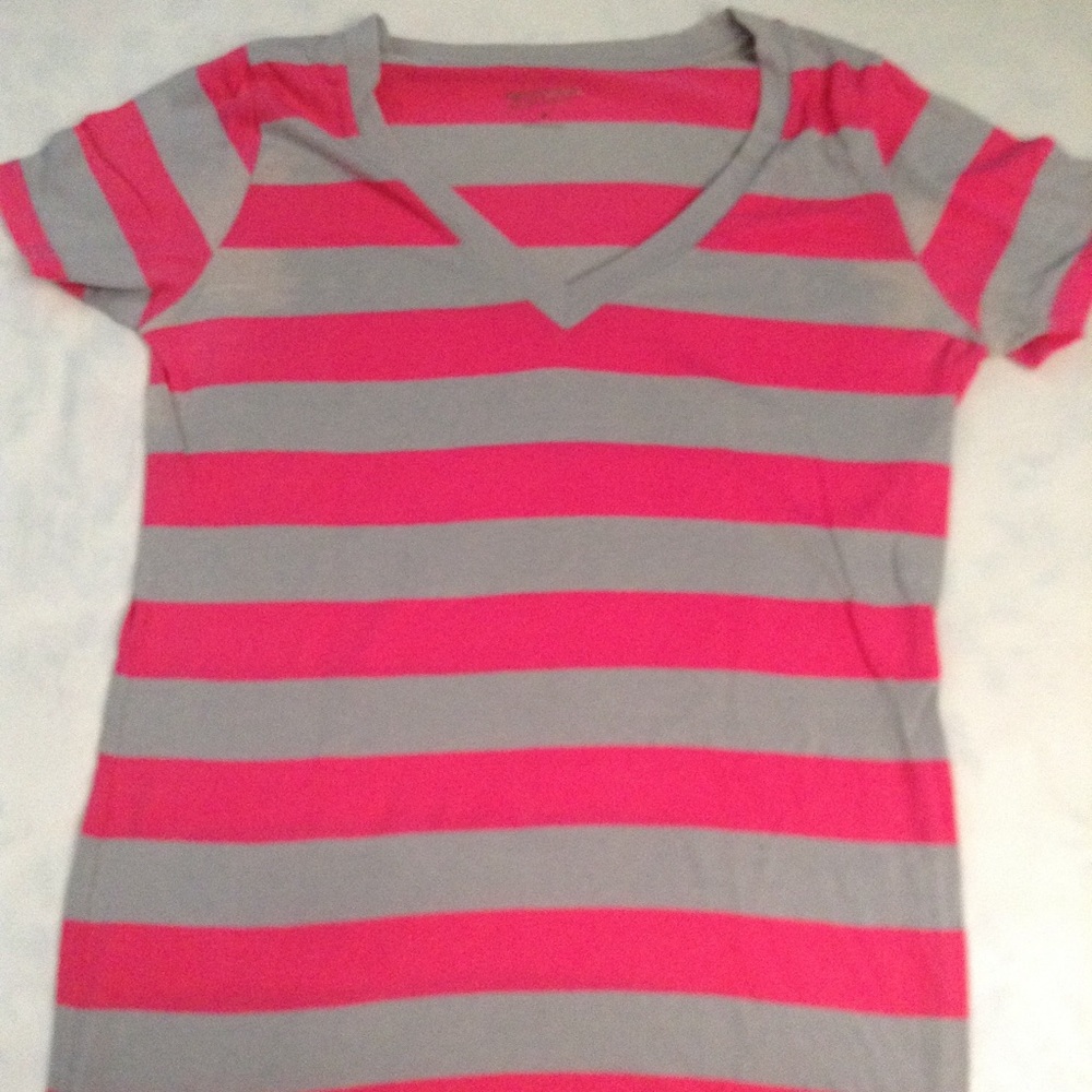 Hot Pink and Gray Striped Shirt