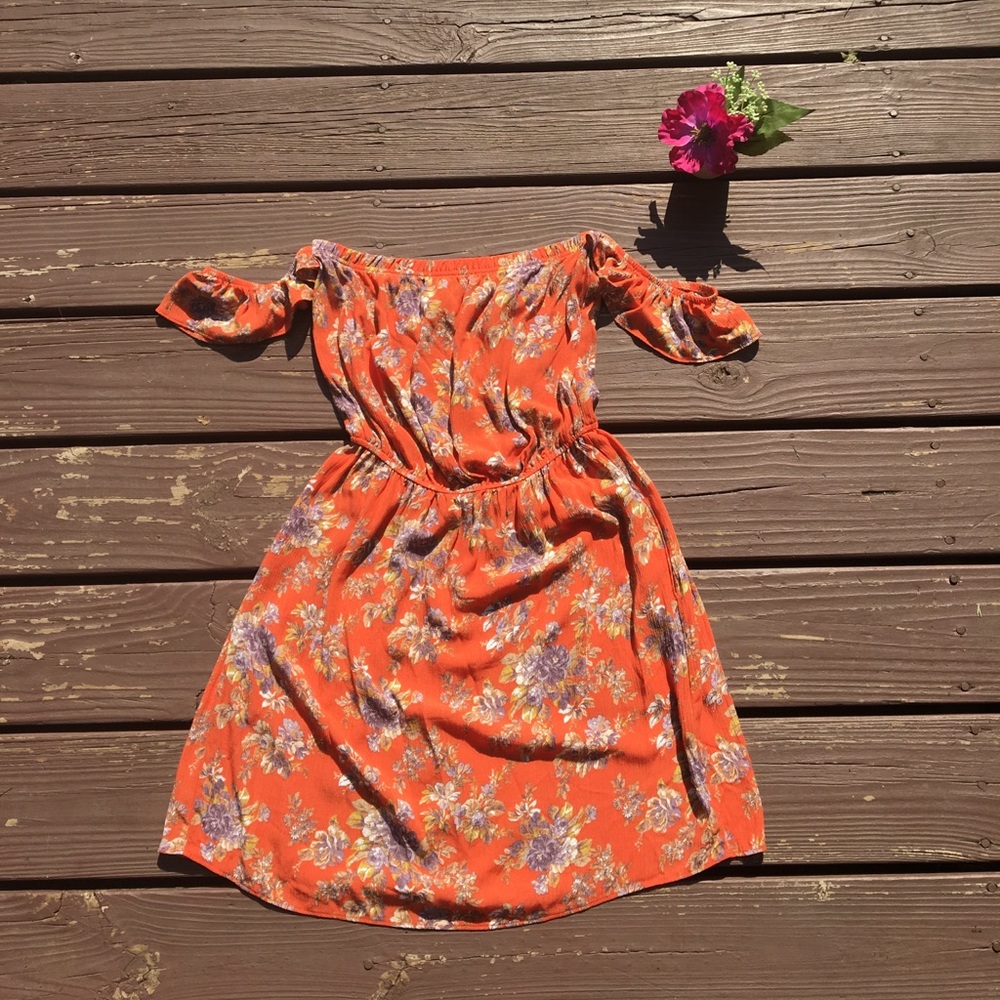 American Eagle offtheshoulder orange floral dress