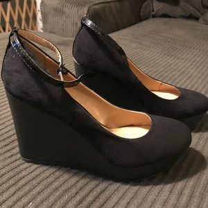 Black wedges with ankle strap - worn once