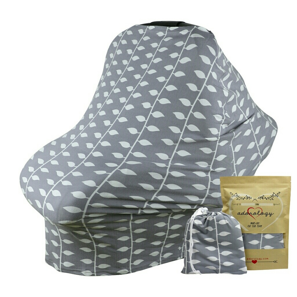 Nursing Cover in Gray and White Ivy Design