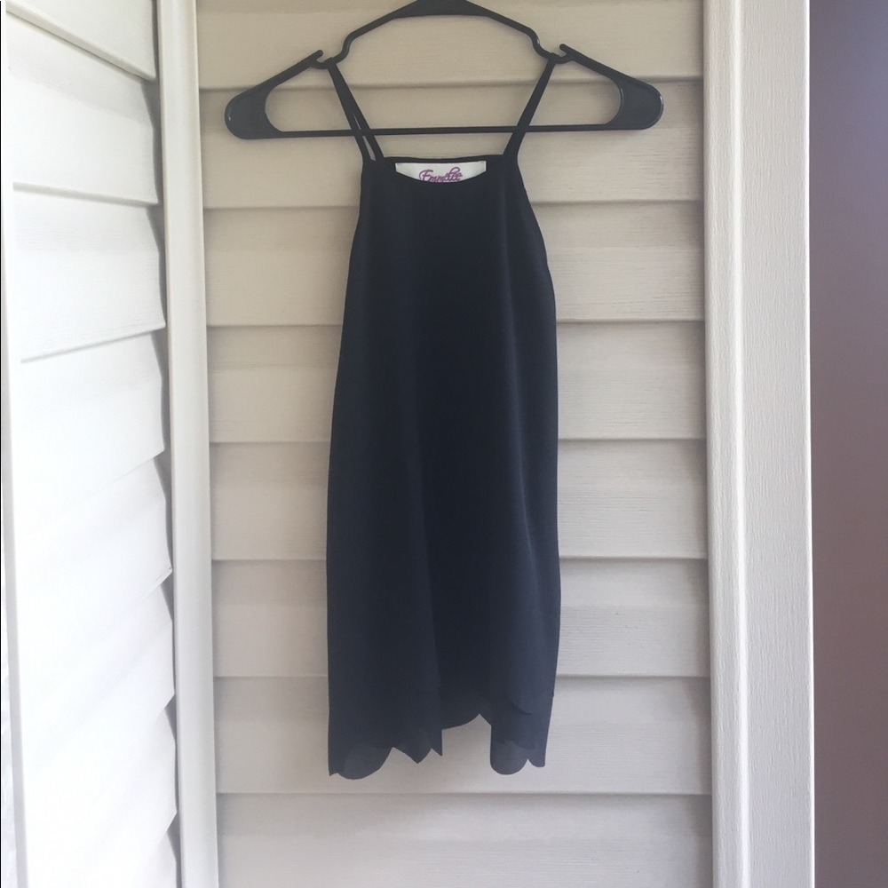 NWOT Black Scalloped Top