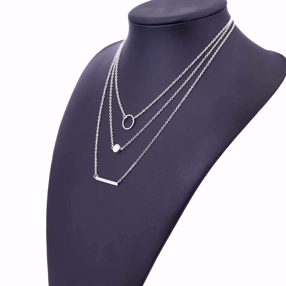 5 for $25 Silver Color Circle Bar Necklace - Picture 3 of 4