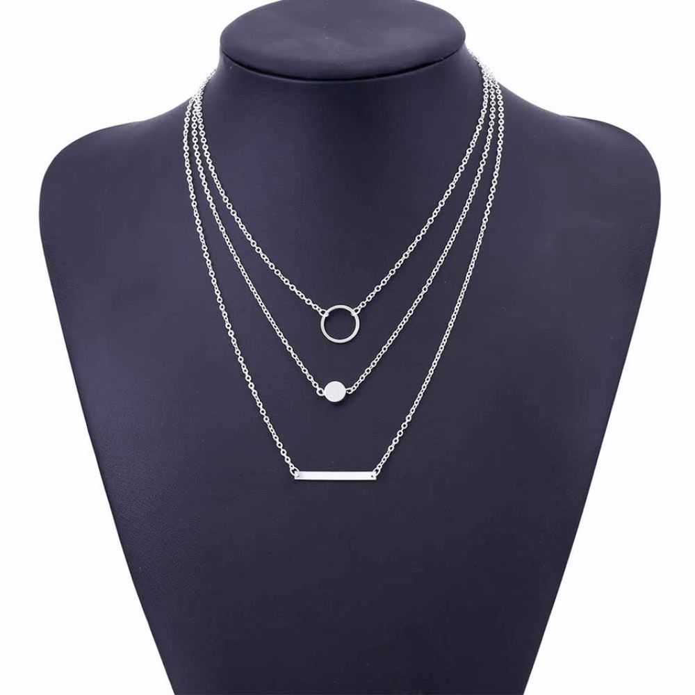 5 for $25 Silver Color Circle Bar Necklace - Picture 2 of 4