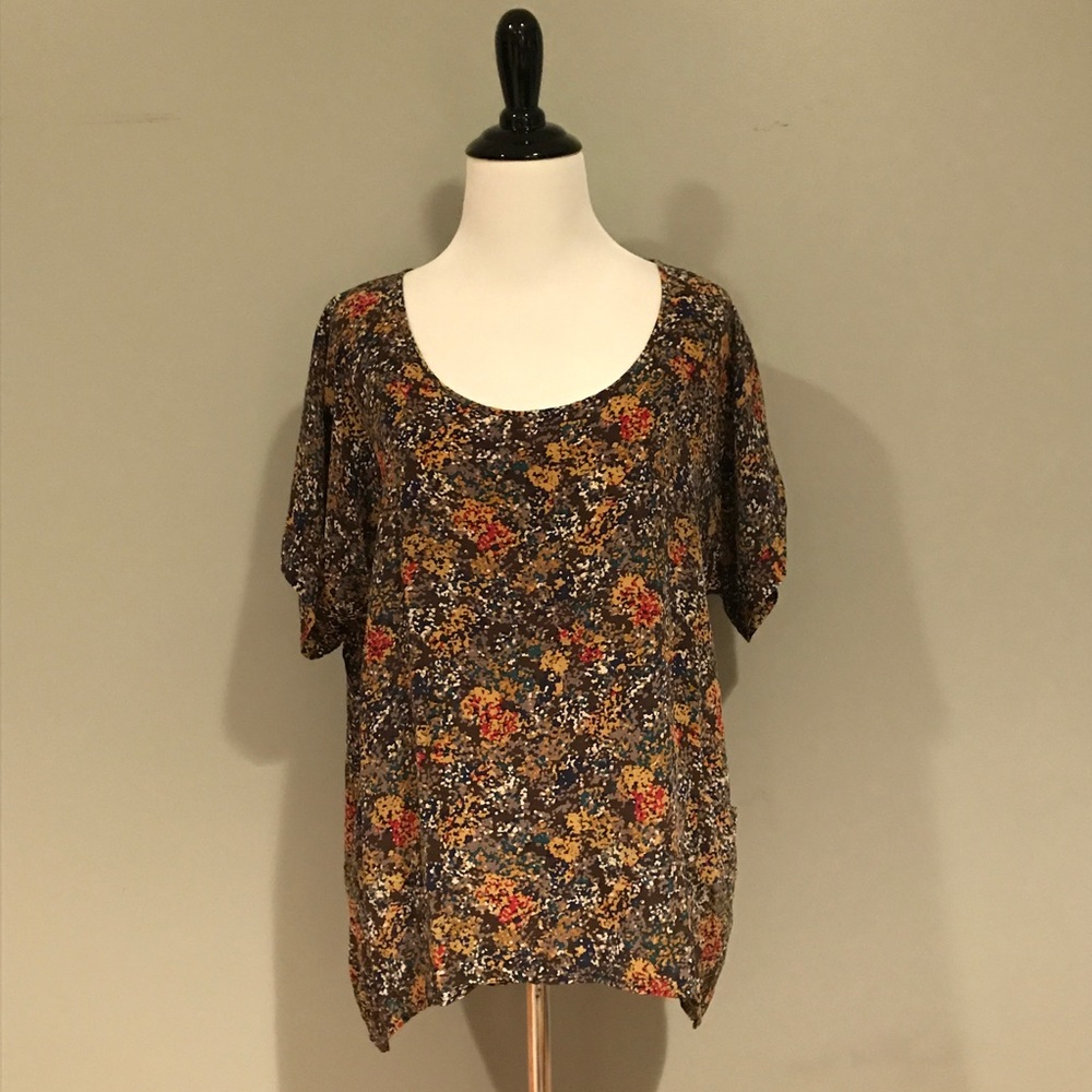 Anthropologie Silk Floral Pixel Print Tee