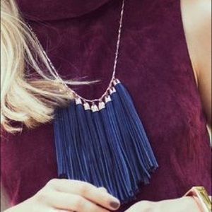 Baublebar navy & rose gold leather tassel necklace