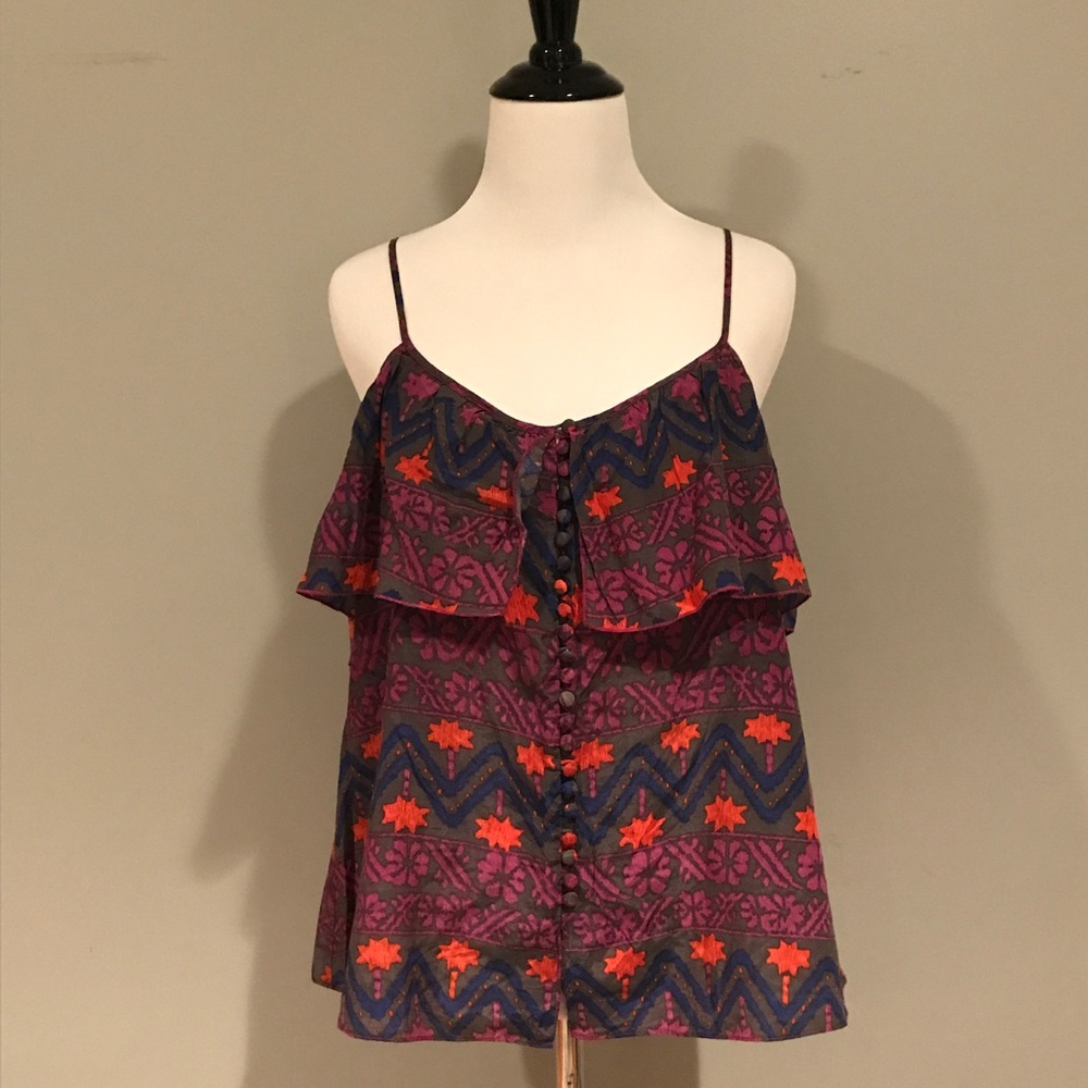 Parker Pink Anthropologie Silk Tribal Boho Tank
