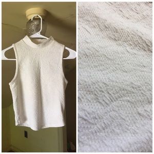 White textured mock neck crop top